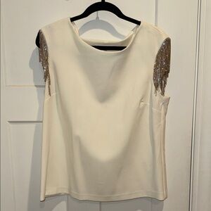 Trina Turk White Sleeveless Top with Rhinestone Sleeve